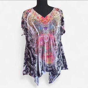 Bohemian Floral V-Neck Women’s Tunic Top - Multicolor